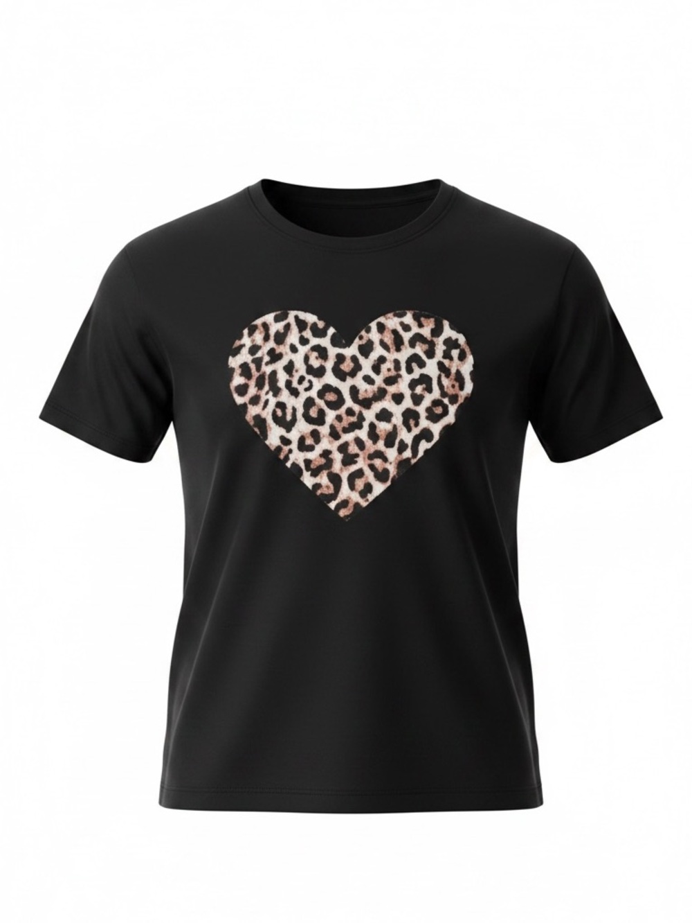 Black Short Sleeve Tee with Leopard Heart Graphic